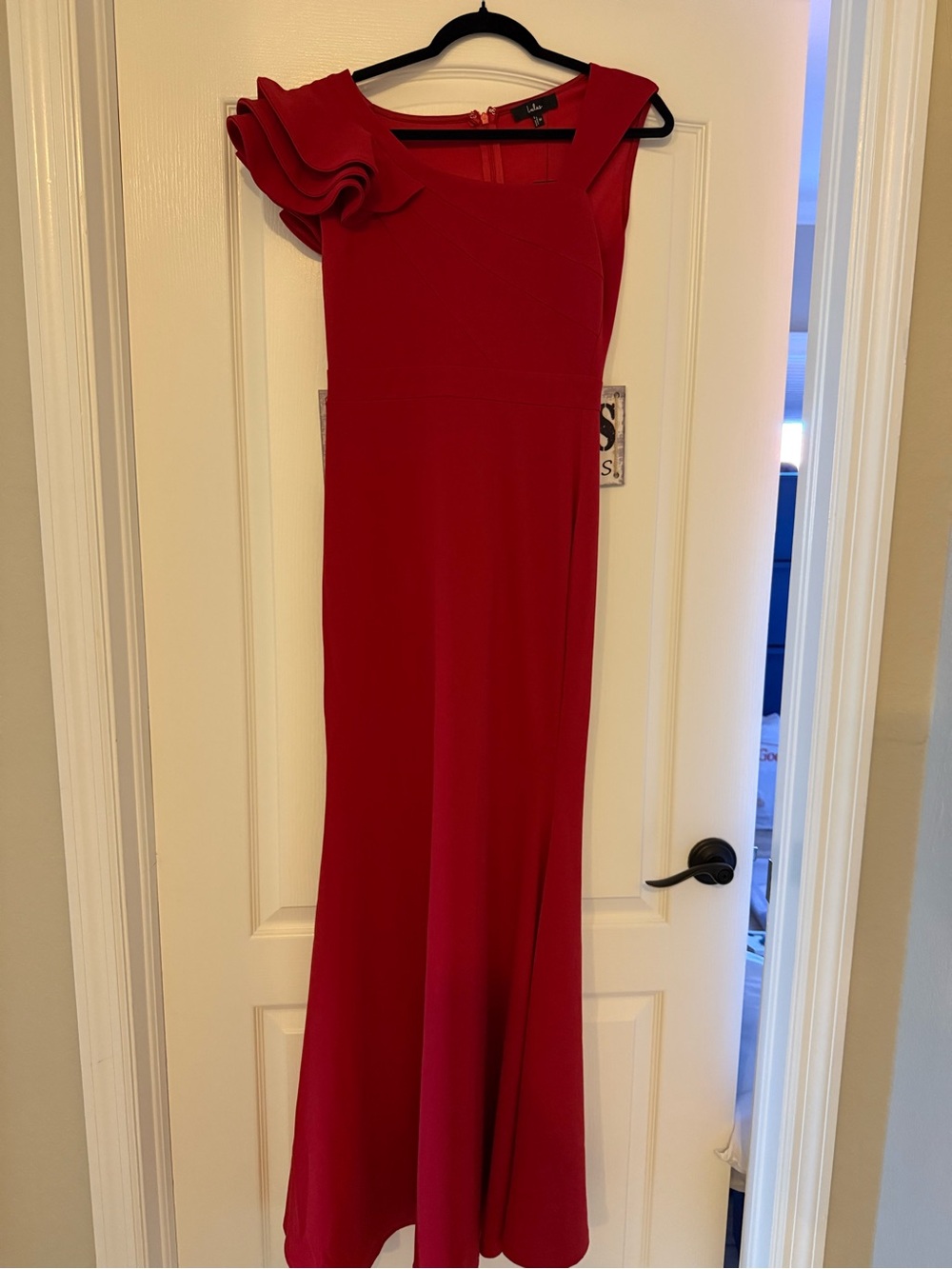 Lulu's Red One-Shoulder Ruffle Gown